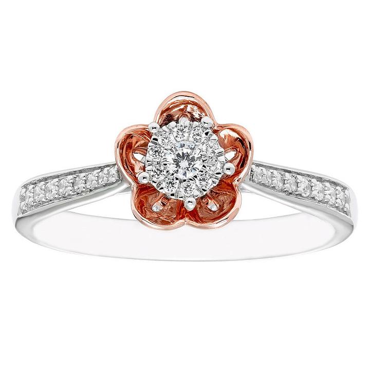 Enchanted Disney Fine Jewelry Womens 1/5 Ct. T.w. Round Diamond 10k Gold Promise Ring
