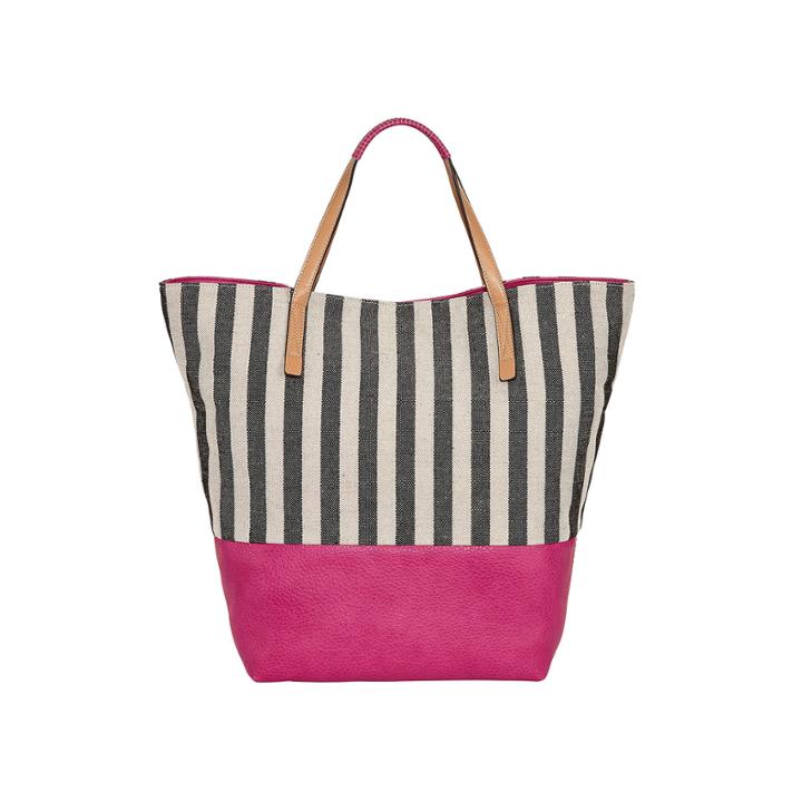 Lilac + Black Striped Canvas Beach Tote