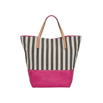 Lilac + Black Striped Canvas Beach Tote