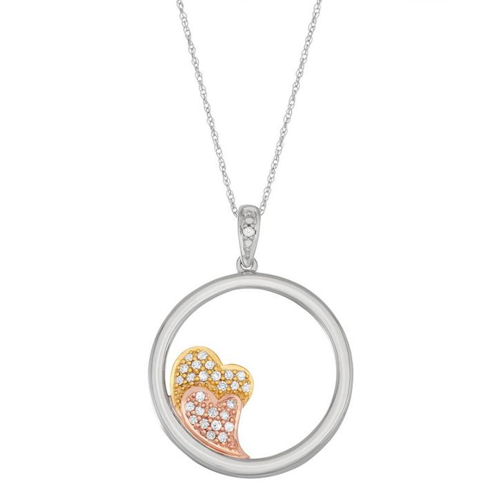 Womens 1/6 Ct. T.w. White Diamond 10k Rose Gold 10k White Gold Heart Pendant Necklace