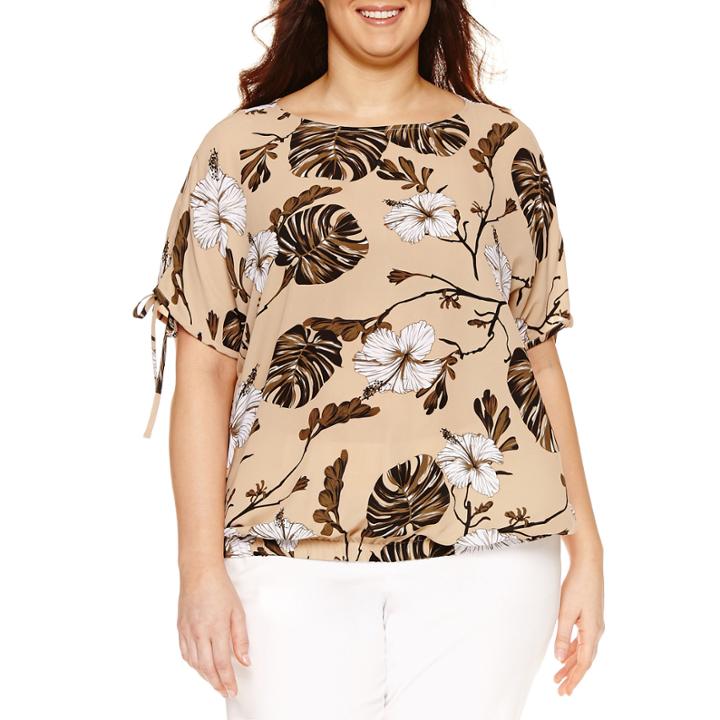 Liz Claiborne Short Sleeve Scoop Neck Woven Blouse-plus
