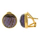 Athra Purple Glass Stone Round Earrings