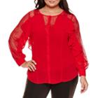 Bisou Bisou Long Sleeve Button Front Ruffle Blouse-plus