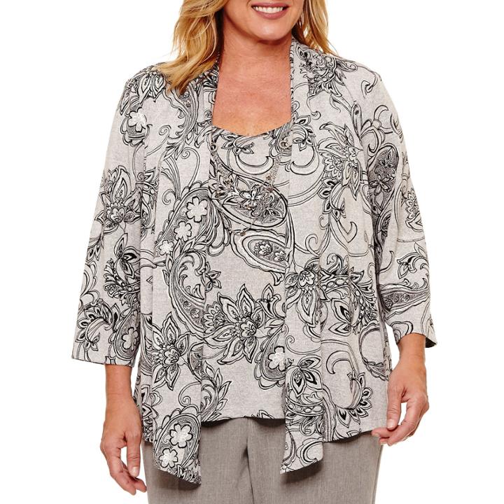 Alfred Dunner Arizona Sky 3/4 Sleeve Layered Top Plus