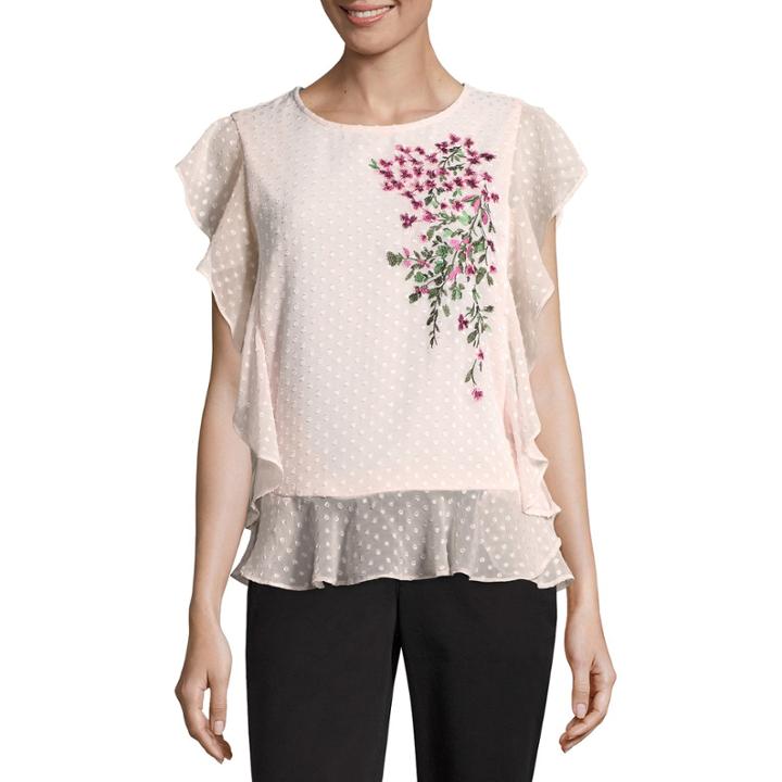 Liz Claiborne Embroidered Ruffle Blouse