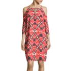 A.n.a 3/4-sleeve Cold-shoulder Printed Shift Dress