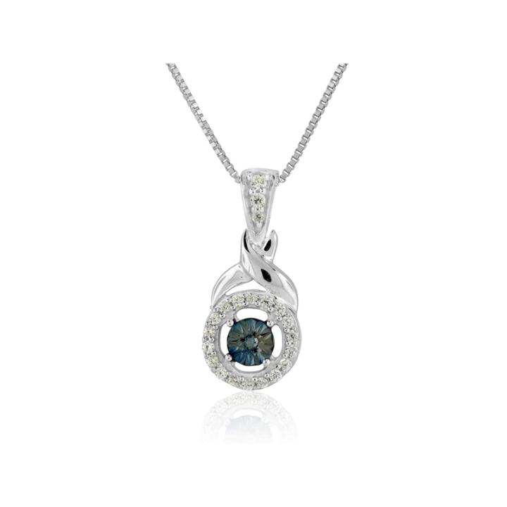 Womens 1/8 Ct. T.w. Blue Diamond Sterling Silver Pendant Necklace