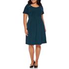 Alyx Short-sleeve Zipper-shoulder Textured Fit-and-flare Dress - Plus