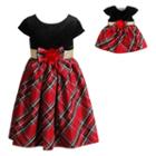 Red Plaid Dress With Red Velvet Bodice