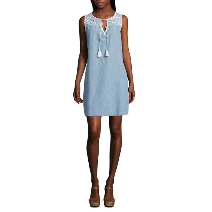 Spense Sleeveless Embroidered Shift Dress