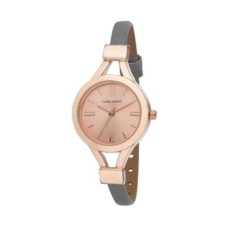 Laura Ashley Womens Grey Thin Strap Rose Gold Case Watch La31011rg
