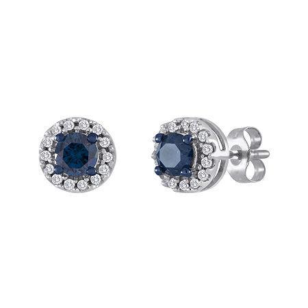 1/2 Ct. T.w. White And Color-enhanced Blue Diamond Stud Earrings