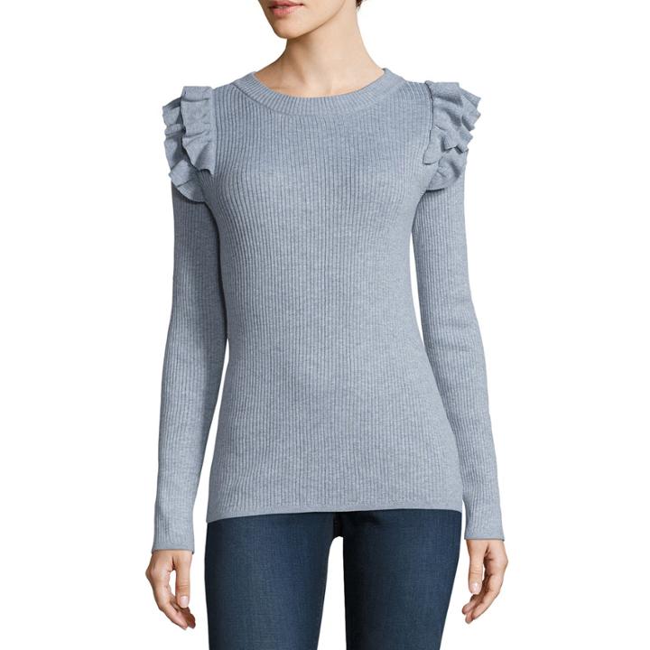 Stylus Long Sleeve Crew Neck Cotton Pullover Sweater