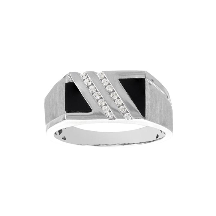 Mens 1/7 Ct. T.w. Diamond And Inlaid Genuine Onyx 10k White Gold Ring