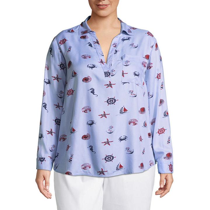 Long Sleeve Printed Blouse - Plus