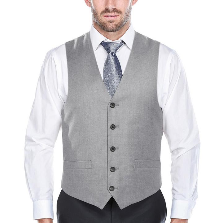 Verno Men's Grey Wool Classic Fit 100 Wool Singlebreast Three-piece Suit