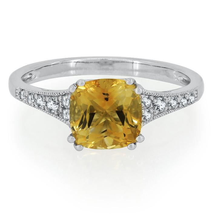 Womens Genuine Citrine Yellow 14k Gold Over Silver Cocktail Ring