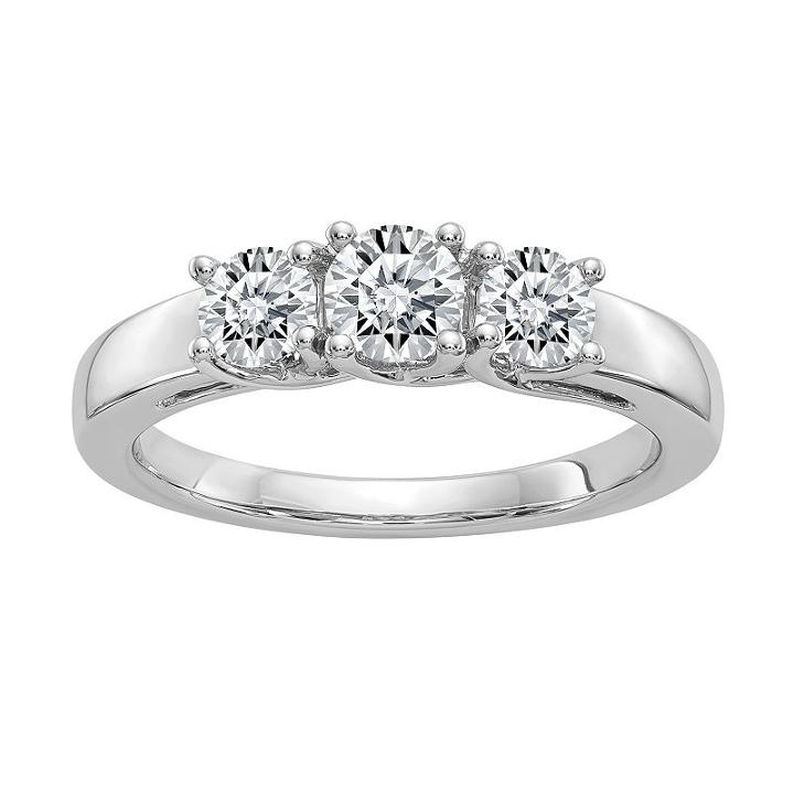 Womens 1 Ct. T.w. Round White Moissanite 14k Gold 3-stone Ring
