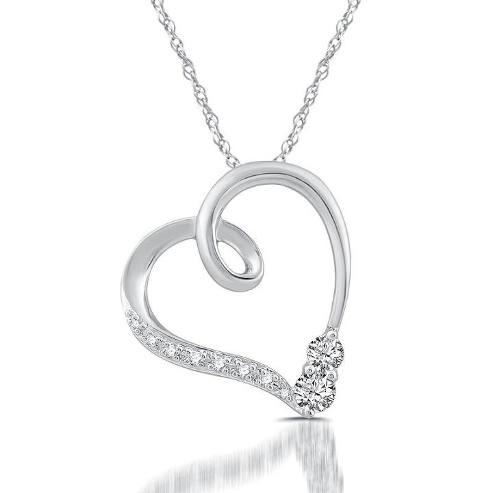 Womens 1/5 Ct. T.w. Genuine White Diamond 10k Gold Heart Pendant Necklace