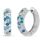 Sterling Silver Blue And White Topaz Hoop Earrings Featuring Swarovski Genuine Gemstones
