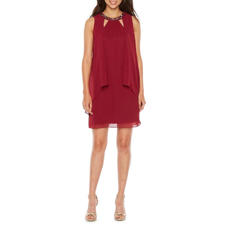 S.l. Fashions Sleeveless Beaded Neck Shift Dress