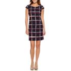R & K Originals Short-sleeve Grid Print Zipper-pocket Shift Dress - Petite