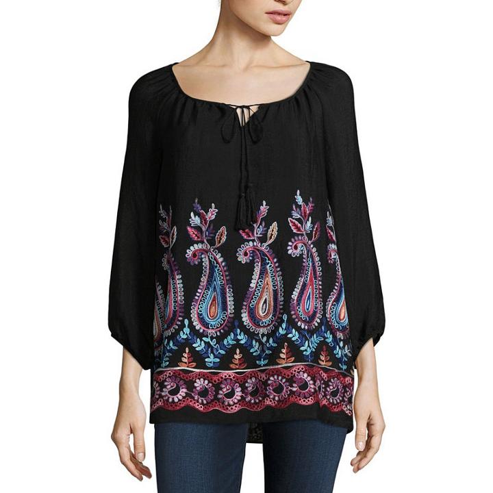 Alyx 3/4 Sleeve Split Crew Neck Woven Blouse