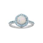 Genuine Swiss Blue Topaz And Lab-created Opal Halo Ring