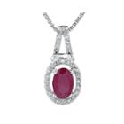 1/10 Ct. T.w. Diamond And Lead Glass-filled Ruby 10k White Gold Oval Drop Pendant Necklace
