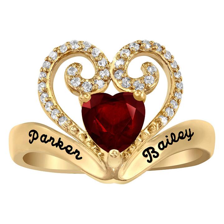 Artcarved Personalized Womens Simulated Multi Color Stone 10k Gold Over Silver Cocktail Ring