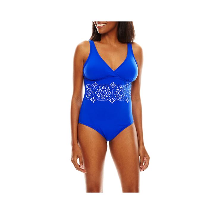 Liz Claiborne Lasercut Over-the-shoulder Maillot One-piece Swimsuit