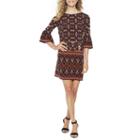 London Times 3/4 Bell Sleeve Medallion Shift Dress