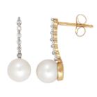 Certified Sofia Cultured Freshwater Pearl & Diamond Accent 10k Yellow Gold Earrings