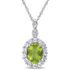 Womens Diamond Accent Green Peridot 14k Gold Pendant Necklace