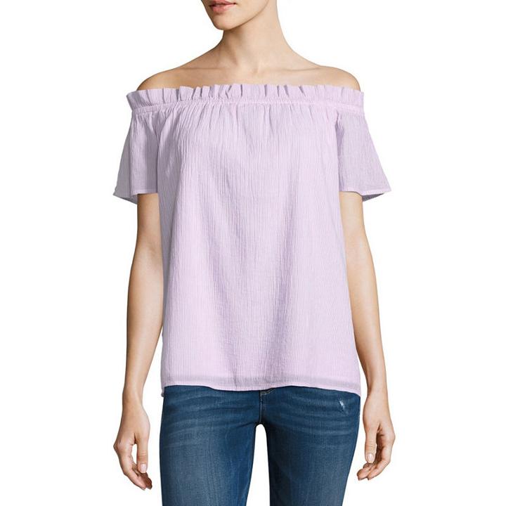 Belle + Sky Elbow Sleeve Crew Neck Gauze Blouse