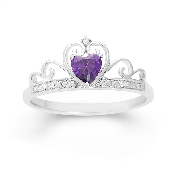 Heart-shaped Simulated Amethyst & Cubic Zirconia Sterling Silver Ring
