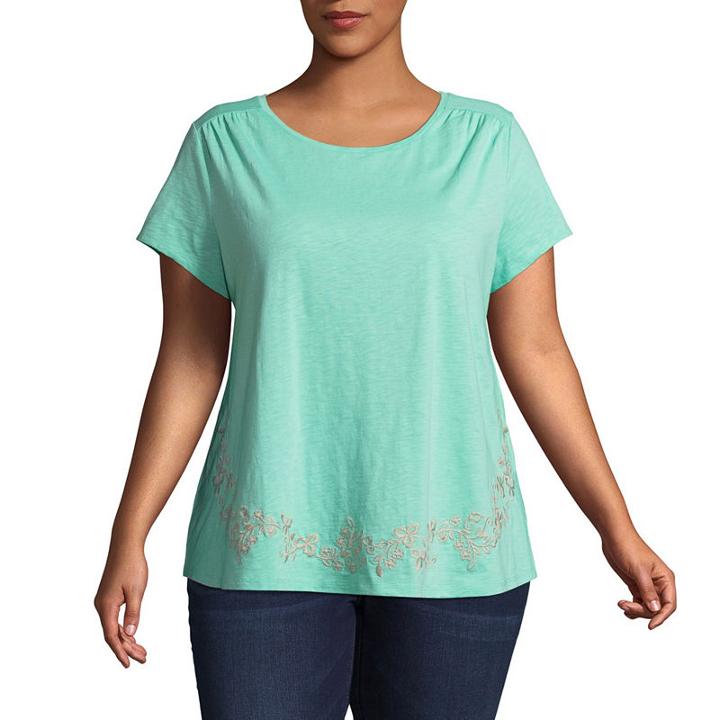 St. John's Bay Short Sleeve Embroidered Tee - Plus