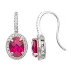 Lab Created Red Ruby Oval Drop Earrings