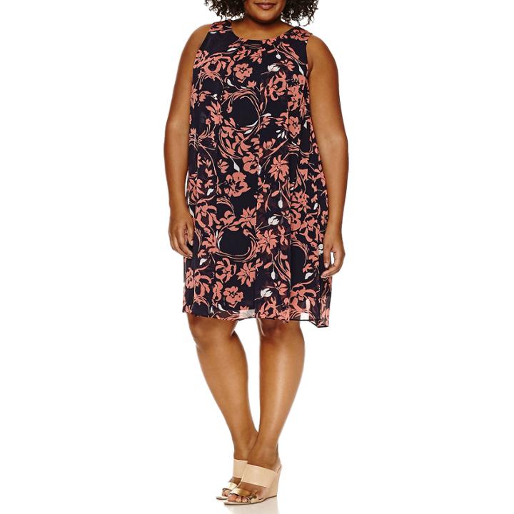 Msk Sleeveless Floral Sheath Dress-plus
