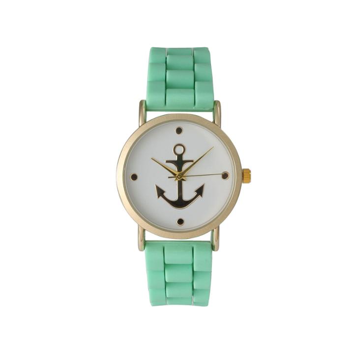 Olivia Pratt Womens Gold Anchor Emblem Dial Mint Silicone Watch 8056mint