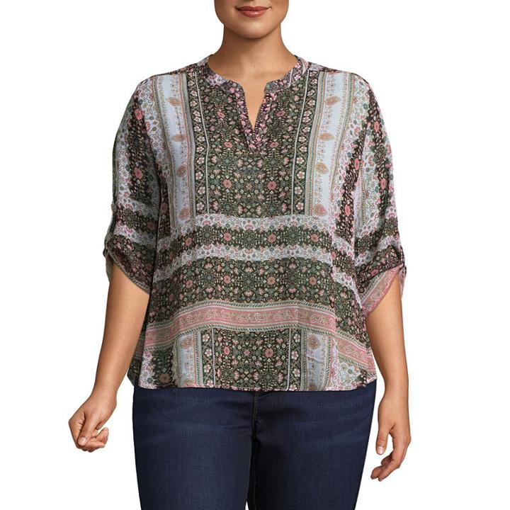 Unity World Wear 3/4 Sleeve Roll Tab Shirttail Blouse-plus