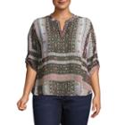 Unity World Wear 3/4 Sleeve Roll Tab Shirttail Blouse-plus