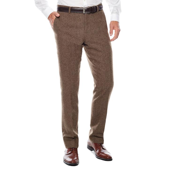 Wd. Ny Brown Twill Flat-front Suit Pants - Slim Fit