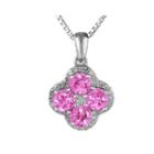 Lab-created Pink Sapphire And White Topaz Flower Sterling Silver Pendant Necklace