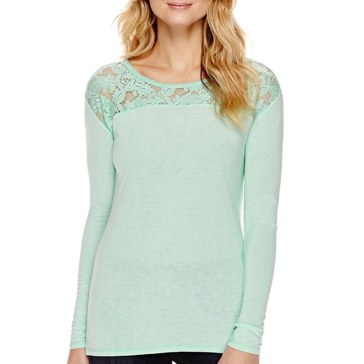 A.n.a Long-sleeve Lace Shoulder T-shirt- Petite