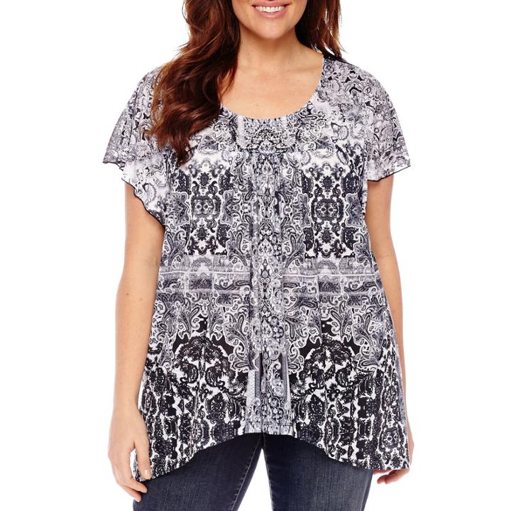 Unity World Wear Short Sleeve Scoop Neck Knit Blouse-plus