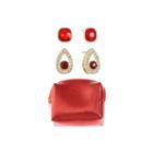 Liz Claiborne Red Stud Earrings, 2 Pair Plus Bonus Pouch