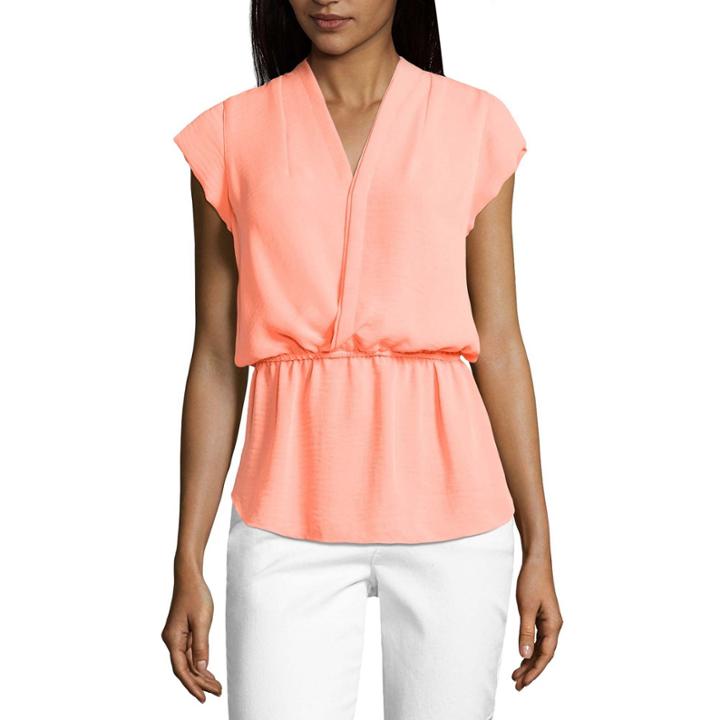 Liz Claiborne Short Sleeve Peplum Top Petites
