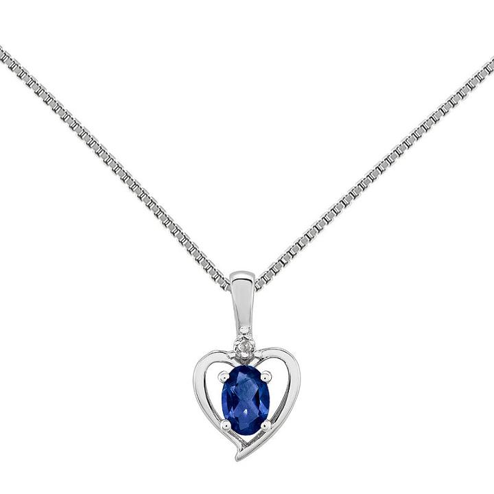 Womens Diamond Accent Lab Created Blue Sapphire Heart Pendant Necklace