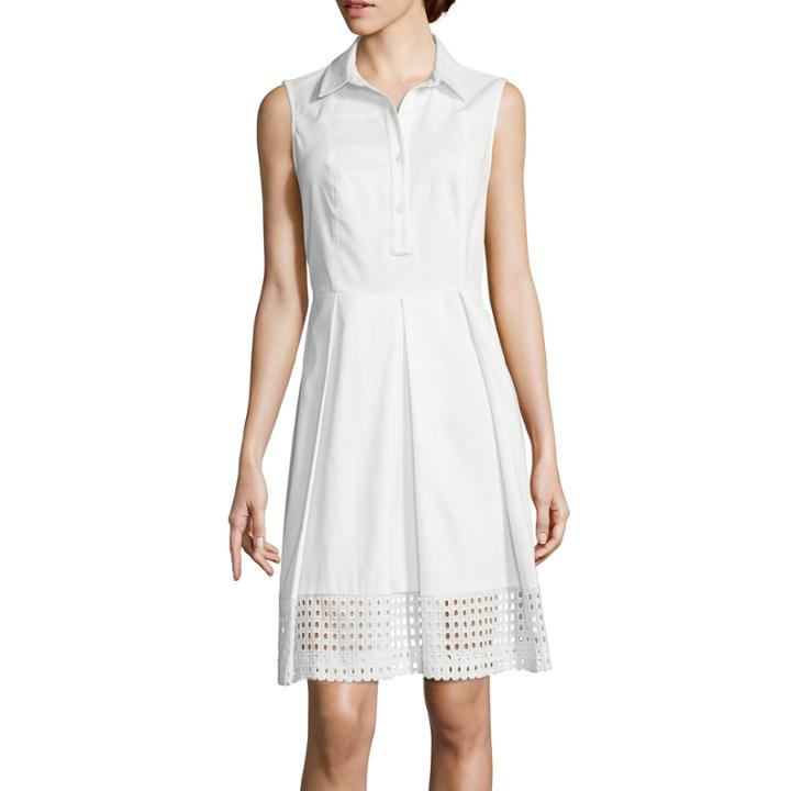 Liz Claiborne Sleeveless Eyelet-trim Fit-and-flare Shirtdress
